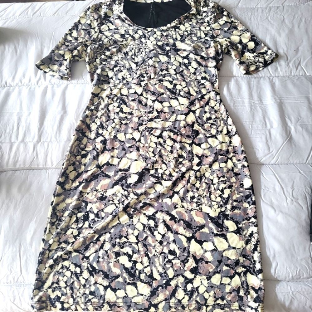 Marc New York Speckle Print Short Sleeved Bodycon Midi Dress Size 2